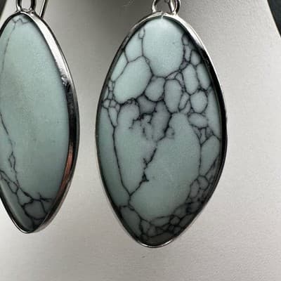 Vintage Light Green Marquise Stone Dangle Earrings Silver Tone Boho Jewelry - Thumbnail 4