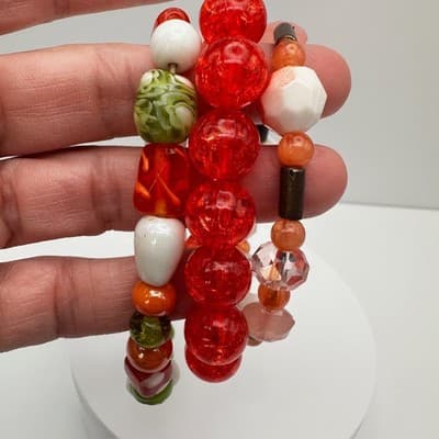 Vintage 90s Beaded Stretch Bracelets Set Glass Acrylic Women's Jewelry - Thumbnail 14