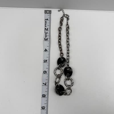 Vintage 90s Chunky Link Necklace Black Oval Inlay Silver Tone Women's Jewelry - Thumbnail 9