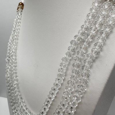 Vintage 90s Clear Glass Multi Strand Statement Necklace White Cord Adjustable - Thumbnail 7