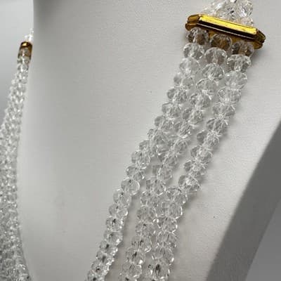 Vintage 90s Clear Glass Multi Strand Statement Necklace White Cord Adjustable - Thumbnail 6