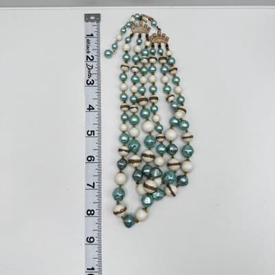 Vintage 80s Multi-Strand Blue & White Bead Necklace Boho Fashion Women's Jewelry - Thumbnail 11