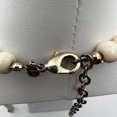 Vintage 90s Chico's Cream Beaded Necklace Faux Turquoise Tassel Boho Jewelry 90s - Thumbnail 11
