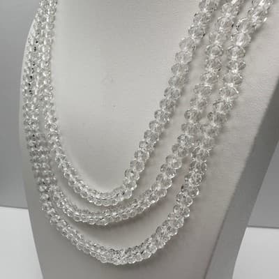 Vintage 90s Clear Glass Multi Strand Statement Necklace White Cord Adjustable - Thumbnail 5