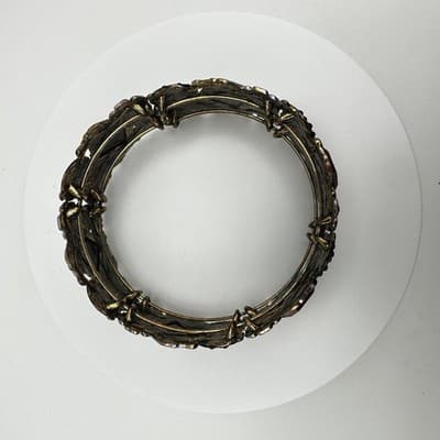Vintage 90s Boho Floral Link Bracelet Geometric Stones Purple Enamel Jewelry - Thumbnail 3