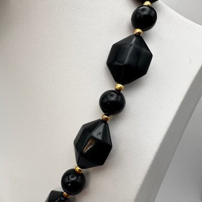 Vintage 80s Black Bead Necklace Set Multi-Strand Geometric Women's Jewelry Y2K - Thumbnail 9