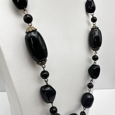 Vintage 80s Black Bead Necklace Set Multi-Strand Geometric Women's Jewelry Y2K - Thumbnail 12