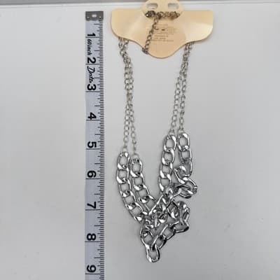 Vintage 90s Silver Tone Double Layer Curb Chain Necklace & Pearl Earrings Set - Thumbnail 12