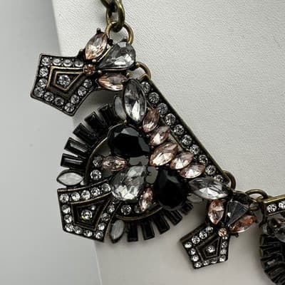 Vintage Y2K Chunky Necklace Bronze Tone Rhinestone Black Crystal Women's Jewelry - Thumbnail 3