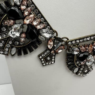 Vintage Y2K Chunky Necklace Bronze Tone Rhinestone Black Crystal Women's Jewelry - Thumbnail 4