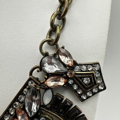 Vintage Y2K Chunky Necklace Bronze Tone Rhinestone Black Crystal Women's Jewelry - Thumbnail 8