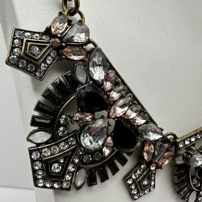 Vintage Y2K Chunky Necklace Bronze Tone Rhinestone Black Crystal Women's Jewelry - Thumbnail 12