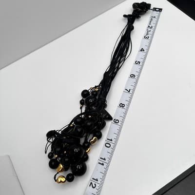 Vintage 90s Black Multi Strand Cluster Necklace Gold Tone Women's Jewelry Retro - Thumbnail 12
