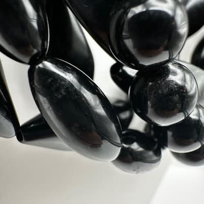 Vintage 80s Black Multi-Strand Necklace Chunky Glossy Bead Women's Jewelry Retro - Thumbnail 5