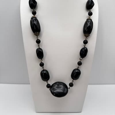 Vintage 80s Black Bead Necklace Set Multi-Strand Geometric Women's Jewelry Y2K - Thumbnail 10