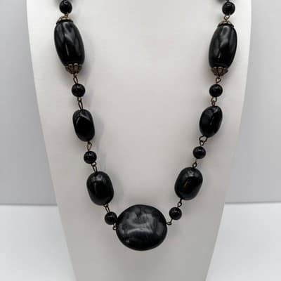 Vintage 80s Black Bead Necklace Set Multi-Strand Geometric Women's Jewelry Y2K - Thumbnail 3