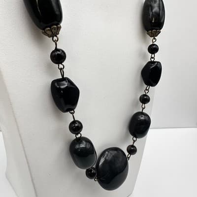 Vintage 80s Black Bead Necklace Set Multi-Strand Geometric Women's Jewelry Y2K - Thumbnail 11