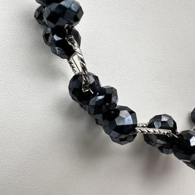 Vintage 90s Black Floral Beaded Necklace Cluster Silver Tone Women's Jewelry 90s - Thumbnail 4