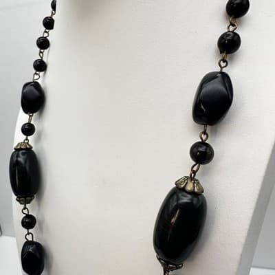 Vintage 80s Black Bead Necklace Set Multi-Strand Geometric Women's Jewelry Y2K - Thumbnail 14