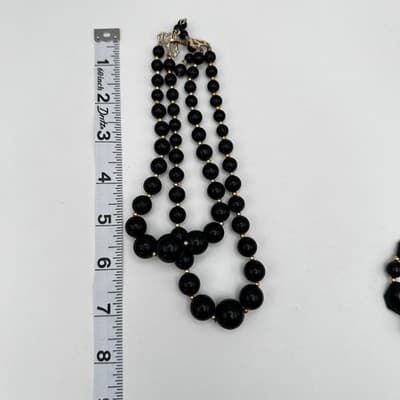 Vintage 80s Black Bead Necklace Set Multi-Strand Geometric Women's Jewelry Y2K - Thumbnail 17