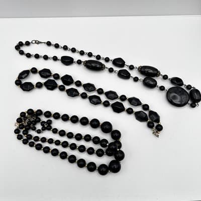 Vintage 80s Black Bead Necklace Set Multi-Strand Geometric Women's Jewelry Y2K - Thumbnail 15