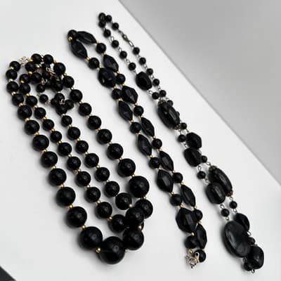 Vintage 80s Black Bead Necklace Set Multi-Strand Geometric Women's Jewelry Y2K - Thumbnail 16