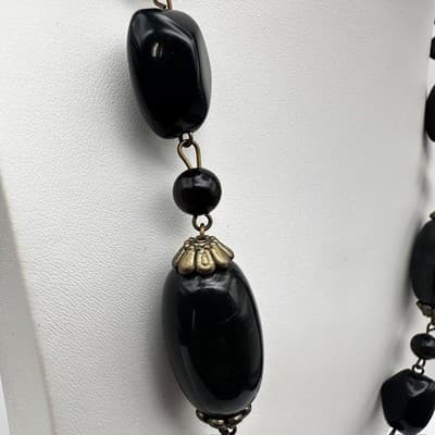 Vintage 80s Black Bead Necklace Set Multi-Strand Geometric Women's Jewelry Y2K - Thumbnail 13