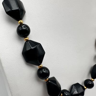 Vintage 80s Black Bead Necklace Set Multi-Strand Geometric Women's Jewelry Y2K - Thumbnail 8
