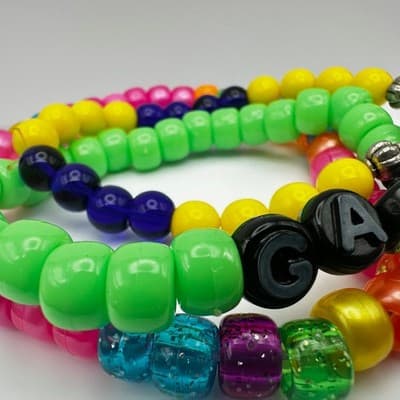 Vintage 90s Neon & Pastel Pony Bead Custom Stretchy Friendship Bracelets Jewelry - Thumbnail 6