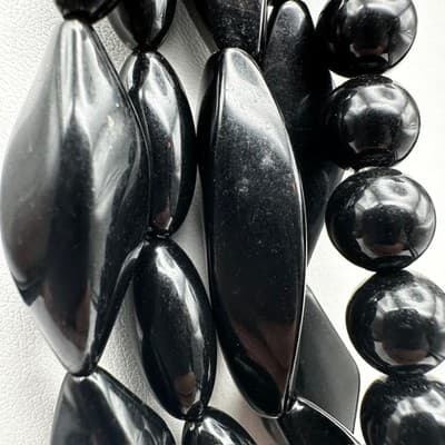 Vintage 80s Black Multi-Strand Necklace Chunky Glossy Bead Women's Jewelry Retro - Thumbnail 4