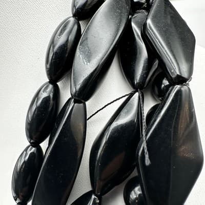Vintage 80s Black Multi-Strand Necklace Chunky Glossy Bead Women's Jewelry Retro - Thumbnail 9
