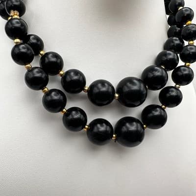 Vintage 80s Black Bead Necklace Set Multi-Strand Geometric Women's Jewelry Y2K - Thumbnail 4