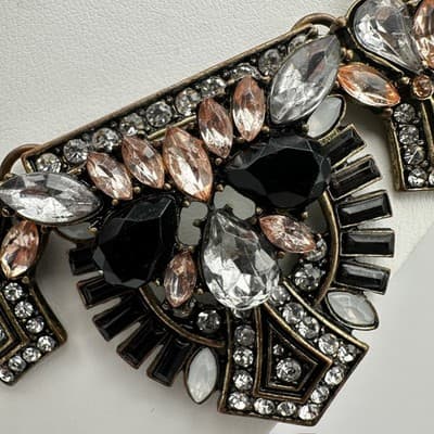 Vintage Y2K Chunky Necklace Bronze Tone Rhinestone Black Crystal Women's Jewelry - Thumbnail 6