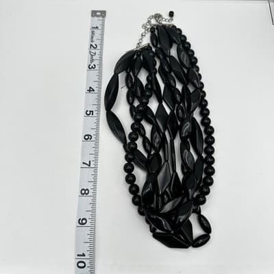 Vintage 80s Black Multi-Strand Necklace Chunky Glossy Bead Women's Jewelry Retro - Thumbnail 11
