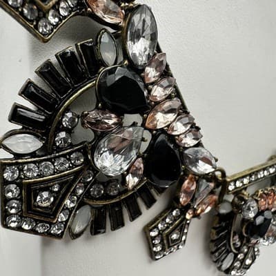 Vintage Y2K Chunky Necklace Bronze Tone Rhinestone Black Crystal Women's Jewelry - Thumbnail 10