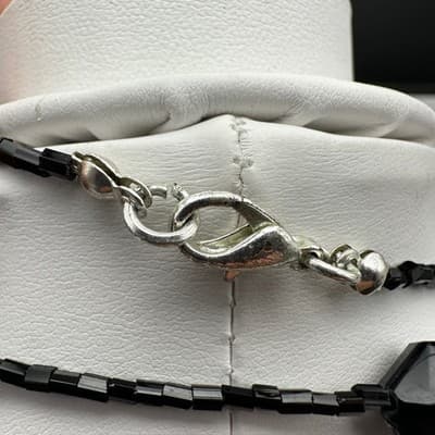 Vintage 90s Black Faceted Beaded Necklace Multi Strand Silver Tone Jewelry Boho - Thumbnail 8