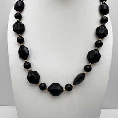 Vintage 80s Black Bead Necklace Set Multi-Strand Geometric Women's Jewelry Y2K - Thumbnail 2