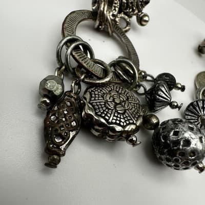 Vintage 90s Birch Hill Silver Tone Multi Charm Dangle Earrings Statement Jewelry - Thumbnail 4