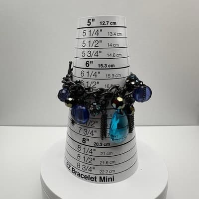Vintage 90s Blue Crystal Charm Bracelet Silver Tone Mixed Bead Women's Jewelry - Thumbnail 16