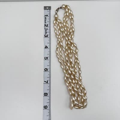 Vintage 80s Cream Faux Pearl Multi Strand Necklace Gold Tone Women's Jewelry Y2K - Thumbnail 11