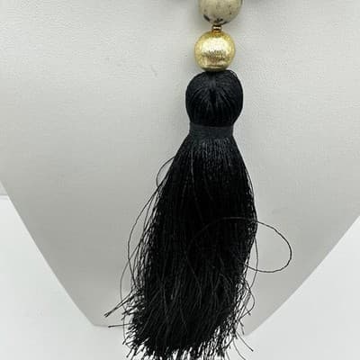 Vintage 90s Love's Affect Dalmatian Jasper Black Tassel Necklace Women's Jewelry - Thumbnail 8