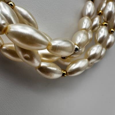 Vintage 80s Cream Faux Pearl Multi Strand Necklace Gold Tone Women's Jewelry Y2K - Thumbnail 5