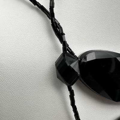Vintage 90s Black Faceted Beaded Necklace Multi Strand Silver Tone Jewelry Boho - Thumbnail 4