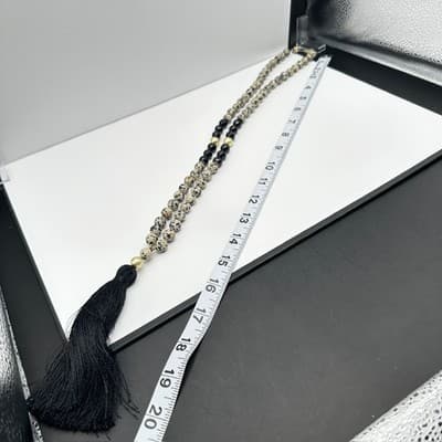 Vintage 90s Love's Affect Dalmatian Jasper Black Tassel Necklace Women's Jewelry - Thumbnail 13