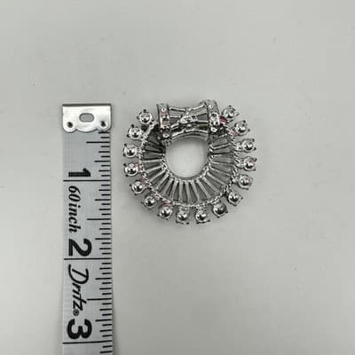 Vintage 80s Silver Tone Open Circle Wreath Bow Brooch Pin Women's Jewelry - Thumbnail 7