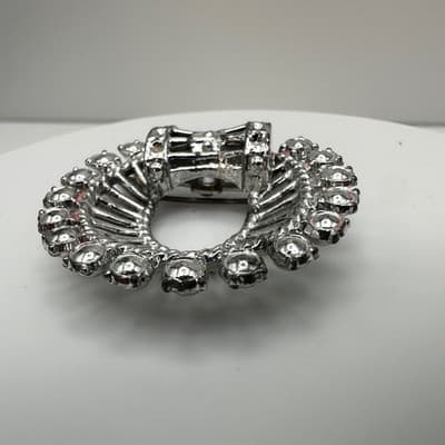 Vintage 80s Silver Tone Open Circle Wreath Bow Brooch Pin Women's Jewelry - Thumbnail 4