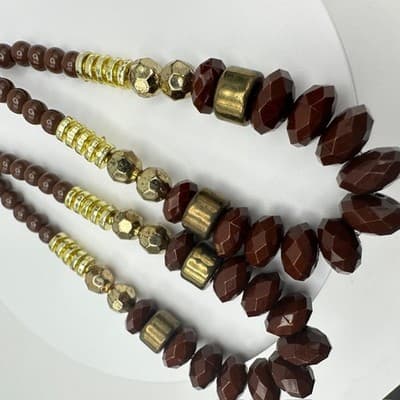 Vintage 90s Boho Brown Beaded Statement Dangle Earrings Gold Tone Large Fashion - Thumbnail 13