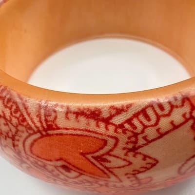 Vintage 90s Paisley Decoupage Wooden Bangle Bracelet Wide Statement Jewelry - Thumbnail 9