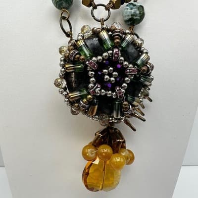 Vintage 90s Stone Bead Statement Necklace Boho Lobster Clasp Women's Jewelry - Thumbnail 2