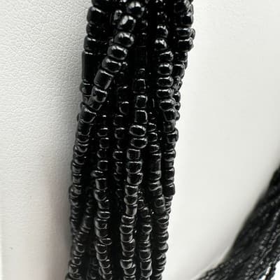 Vintage 90s Multi Strand Black Necklace Floral Beads Silver Tone Women's Jewelry - Thumbnail 8